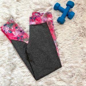 Justice Gray and Pink Floral Workout Leggings